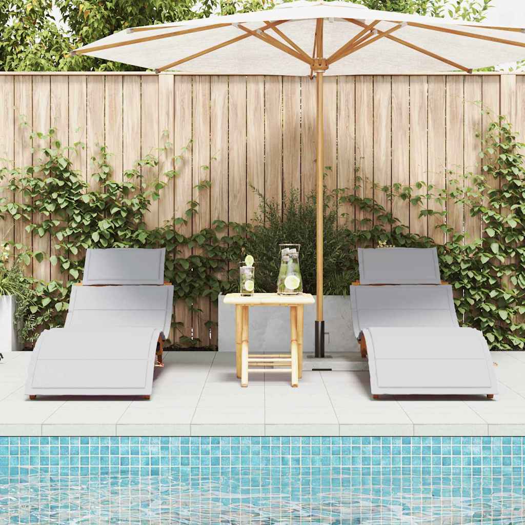 Sonnenliege mit Kissen 2 pcs Hellgrau Massivholz Akazie