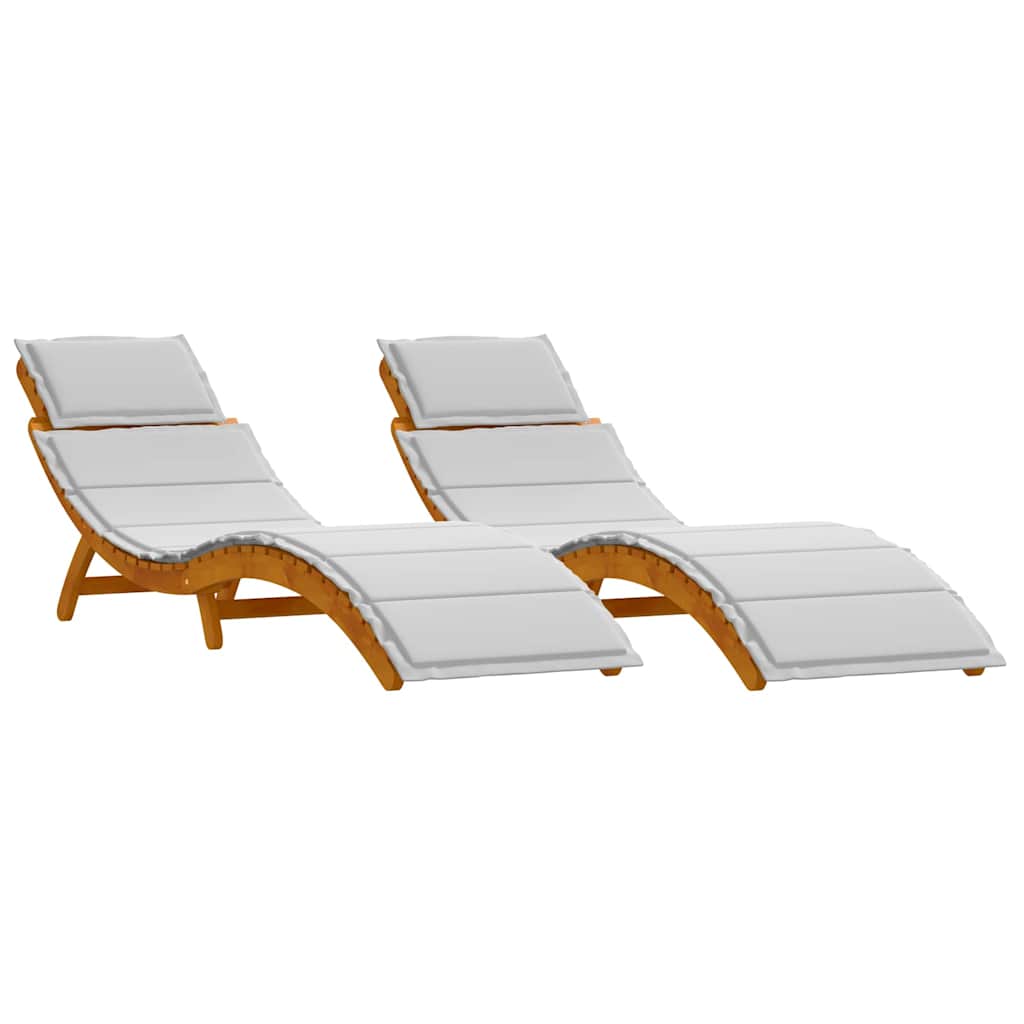 Sonnenliege mit Kissen 2 pcs Hellgrau Massivholz Akazie