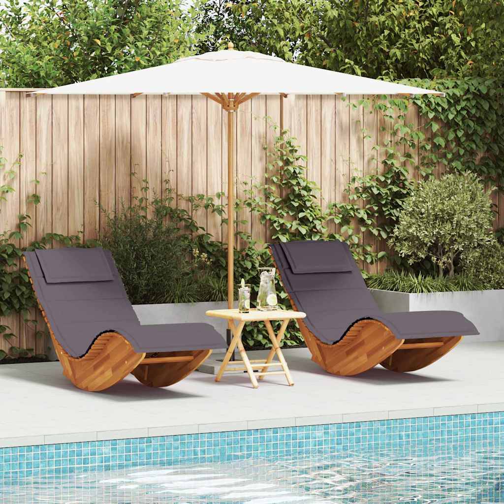 Sonnenliege mit Kissen 2-Person 2 pcs Braun Massivholz Akazie
