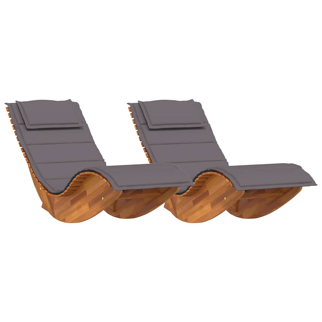 Sonnenliege mit Kissen 2-Person 2 pcs Braun Massivholz Akazie