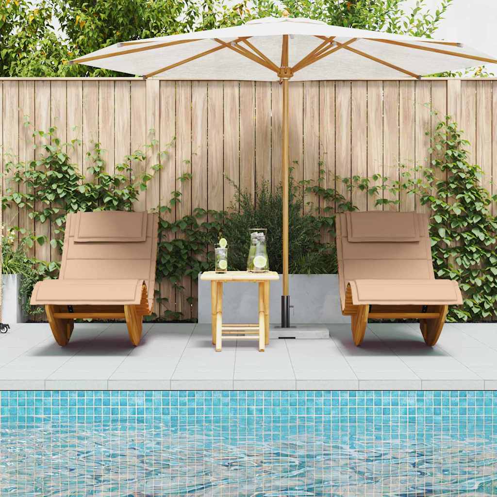 Sonnenliege mit Kissen 2-Person 2 pcs Braun Massivholz Akazie