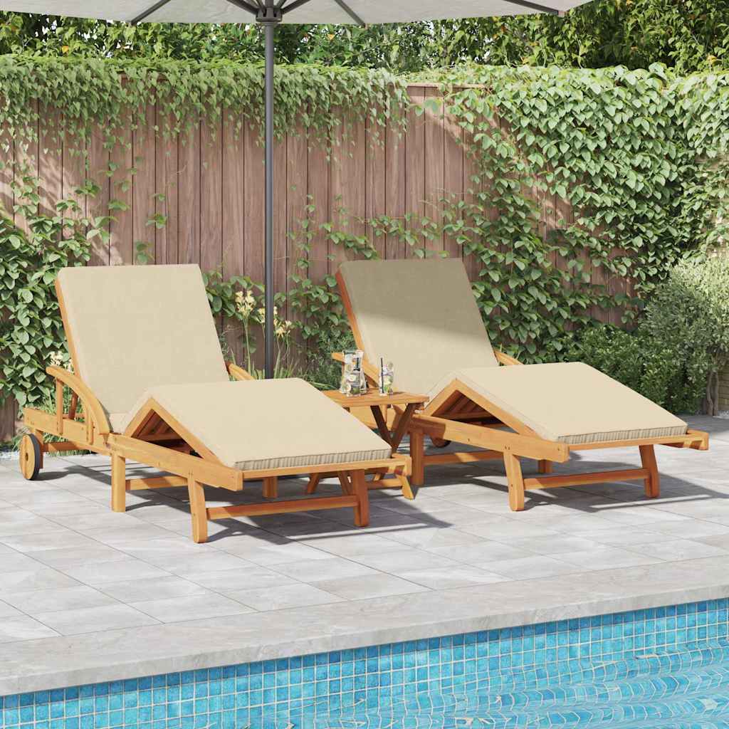 Sonnenliege 2 pcs Beige 200 x 67 x 84 cm Massivholz Akazie