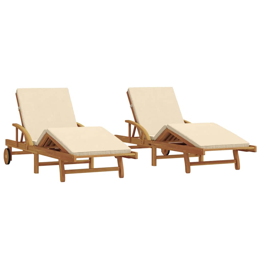 Sonnenliege 2 pcs Beige 200 x 67 x 84 cm Massivholz Akazie