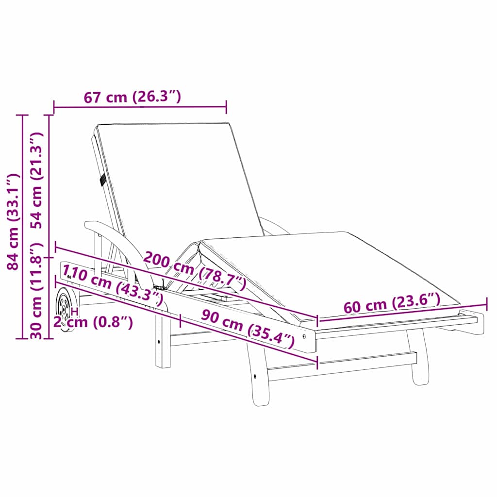 Sonnenliege 2 pcs Rot 200 x 67 x 84 cm Massivholz Akazie