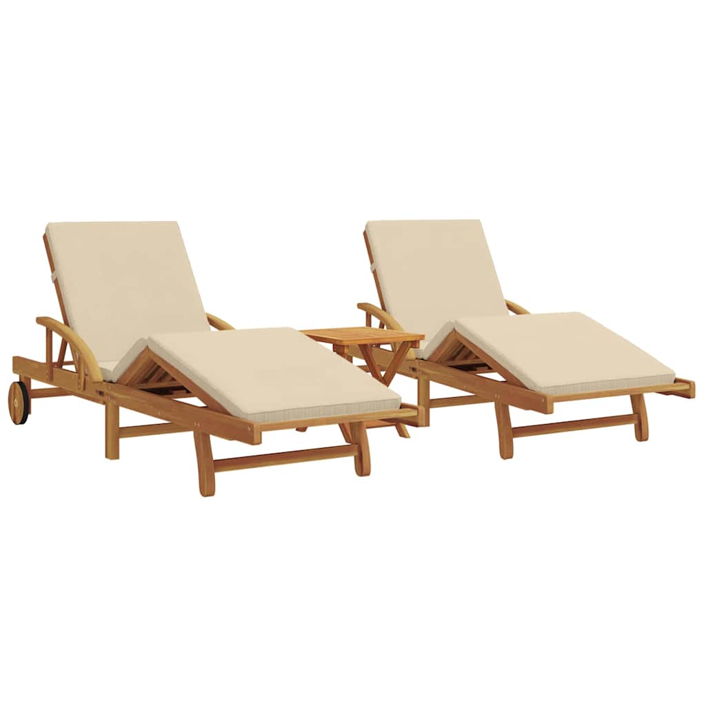 Sonnenliege 3 pcs Beige 200 x 67 x 84 cm Massivholz Akazie