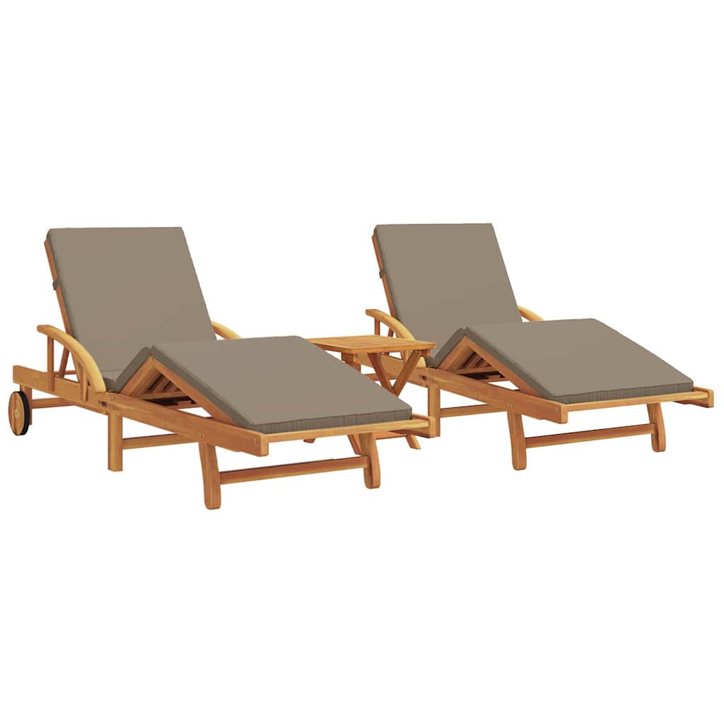 Sonnenliege 3 pcs Taupe 200 x 67 x 84 cm Massivholz Akazie