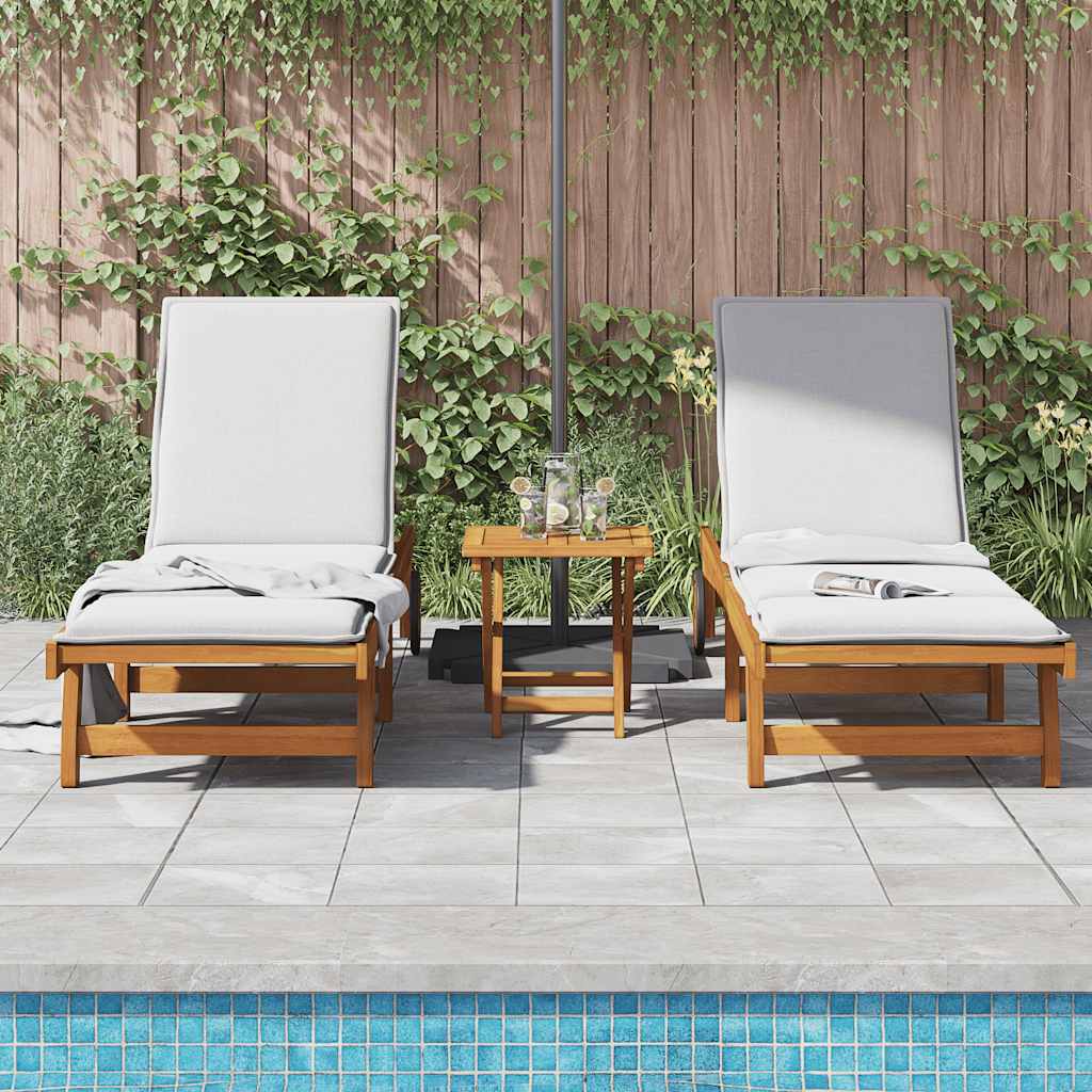 Sonnenliegen 2 Stk. mit Rädern Massivholz Akazie