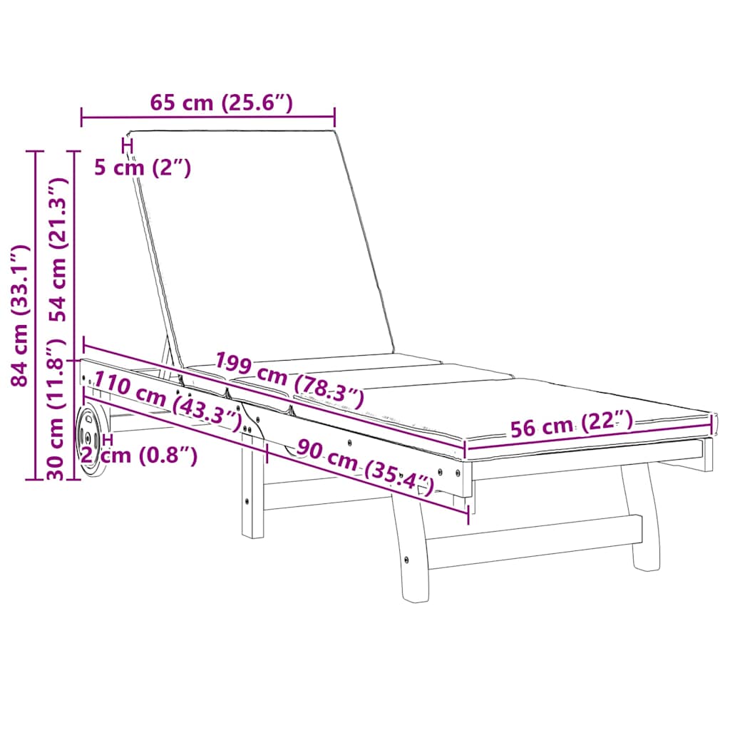 Sonnenliege 2 pcs Braun 65 x 199 x 84 cm Massivholz Akazie