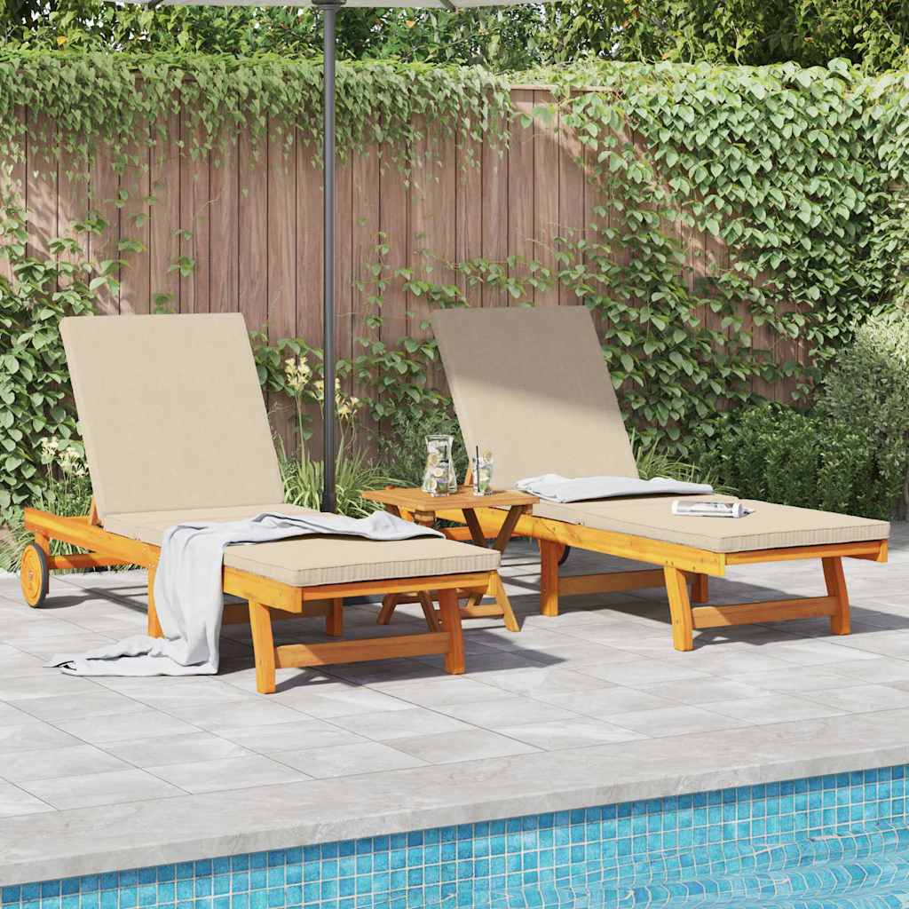 Sonnenliege 2-Person 2 pcs Braun Massivholz Akazie