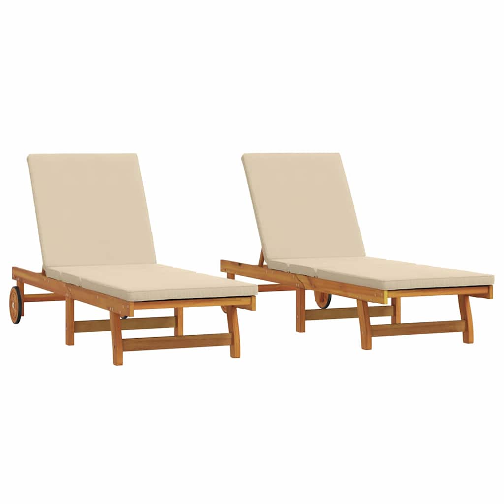 Sonnenliege 2-Person 2 pcs Braun Massivholz Akazie