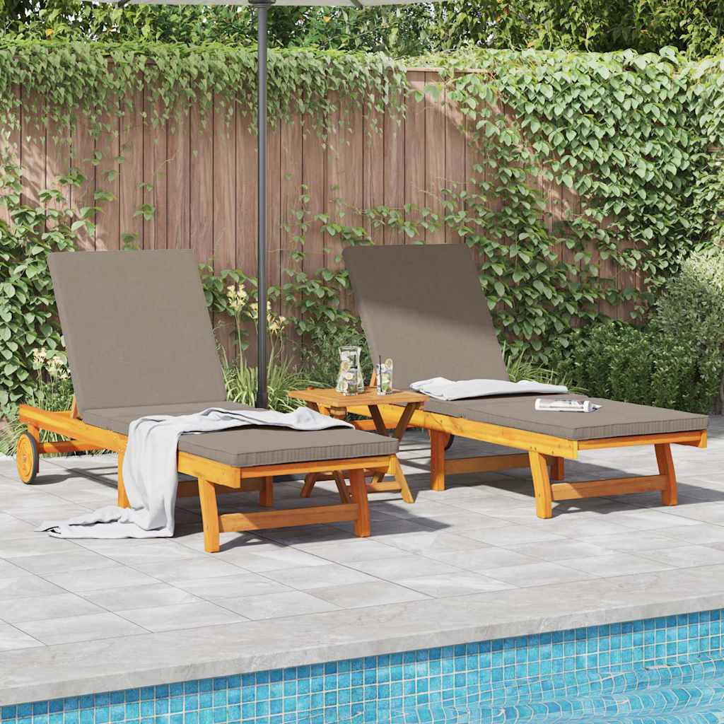 Sonnenliege 2-Person 2 pcs Braun Massivholz Akazie