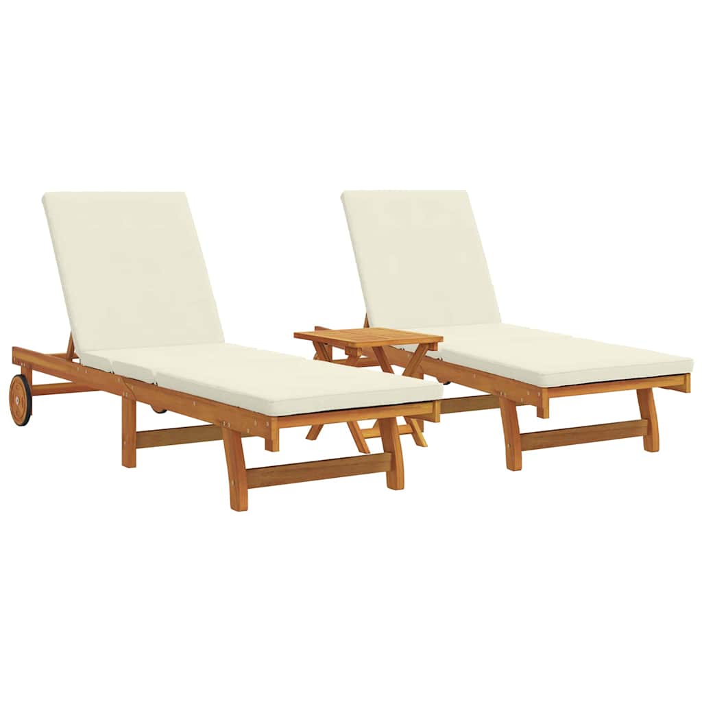 Sonnenliege 2-Person 3 pcs Braun Massivholz Akazie