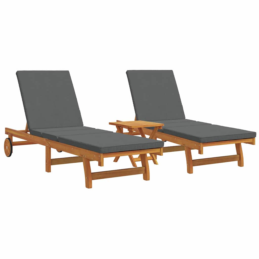 Sonnenliege 2-Person 3 pcs Braun Massivholz Akazie