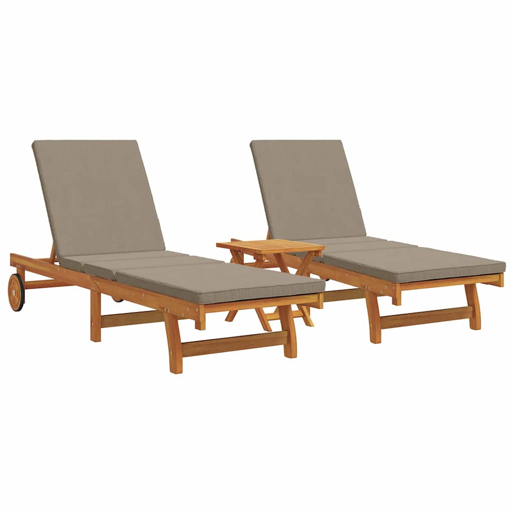 Sonnenliege 2-Person 3 pcs Braun Massivholz Akazie