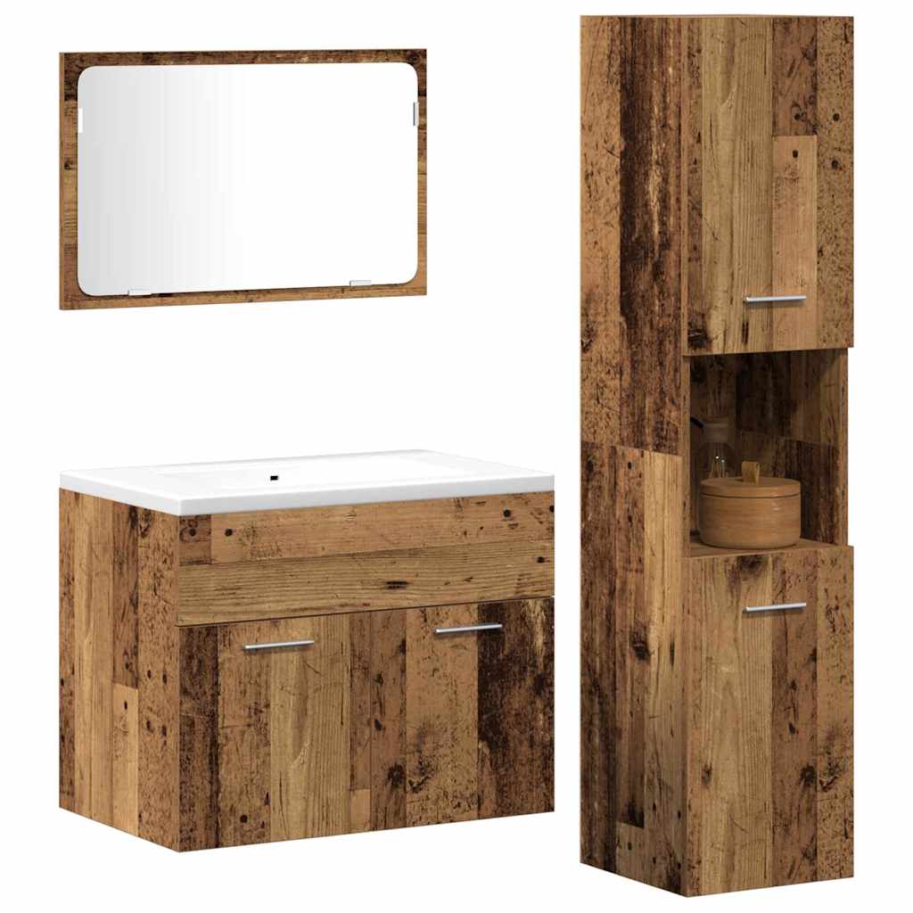 Badezimmermöbel-Set Wandmontiert 3 pcs Altholz Holzwerkstoff