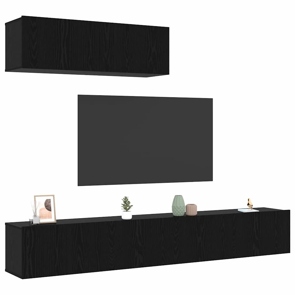 TV-Schrankset 3 pcs Schwarz Eichen-Optik Holzwerkstoff