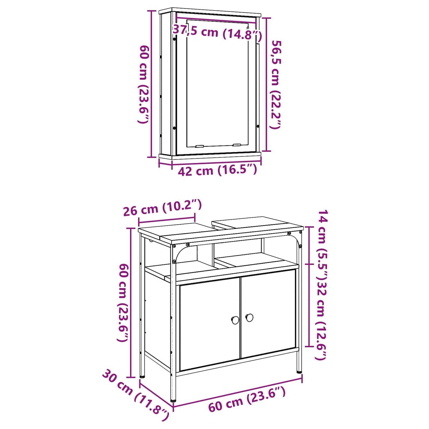 Badezimmermöbel-Set mit Regal mit Tür 2 pcs Braun Holzwerkstoff