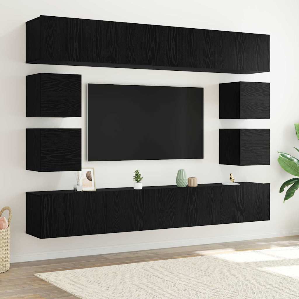 TV-Schrankset 8 pcs Schwarz Eichen-Optik Holzwerkstoff