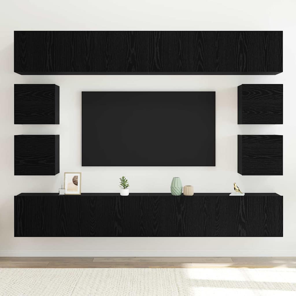 TV-Schrankset 8 pcs Schwarz Eichen-Optik Holzwerkstoff