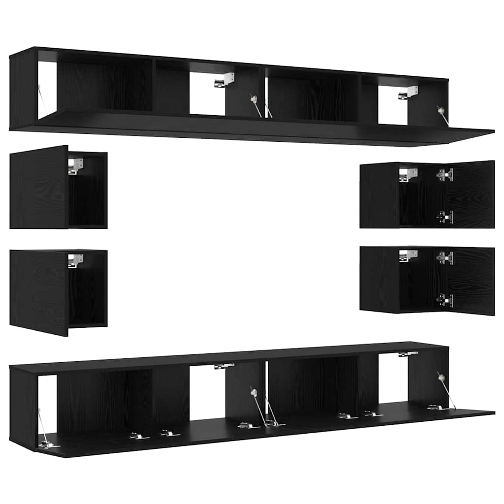 TV-Schrankset 8 pcs Schwarz Eichen-Optik Holzwerkstoff
