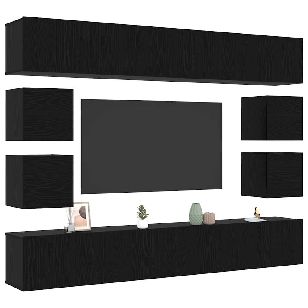 TV-Schrankset 8 pcs Schwarz Eichen-Optik Holzwerkstoff
