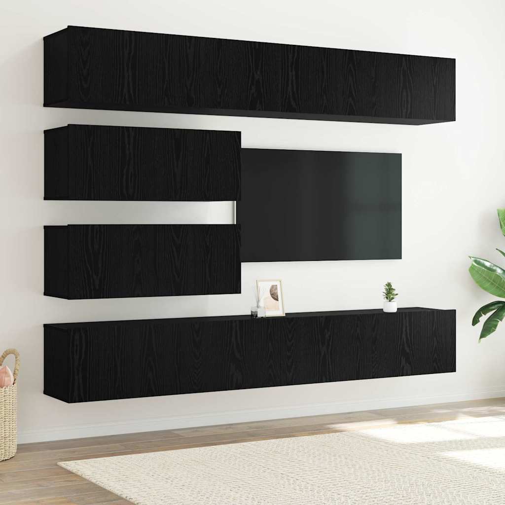 TV-Schrankset 6 pcs Schwarz Eichen-Optik Holzwerkstoff