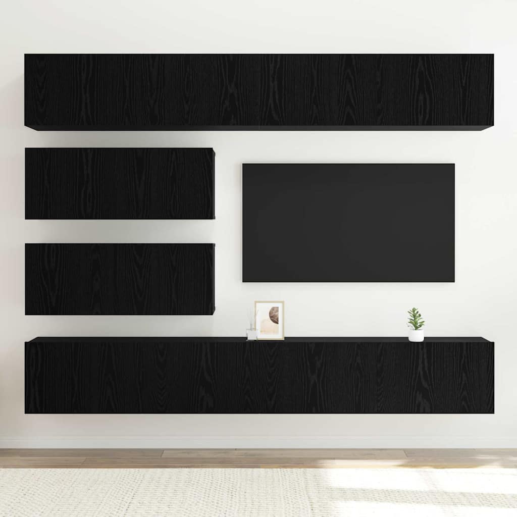 TV-Schrankset 6 pcs Schwarz Eichen-Optik Holzwerkstoff