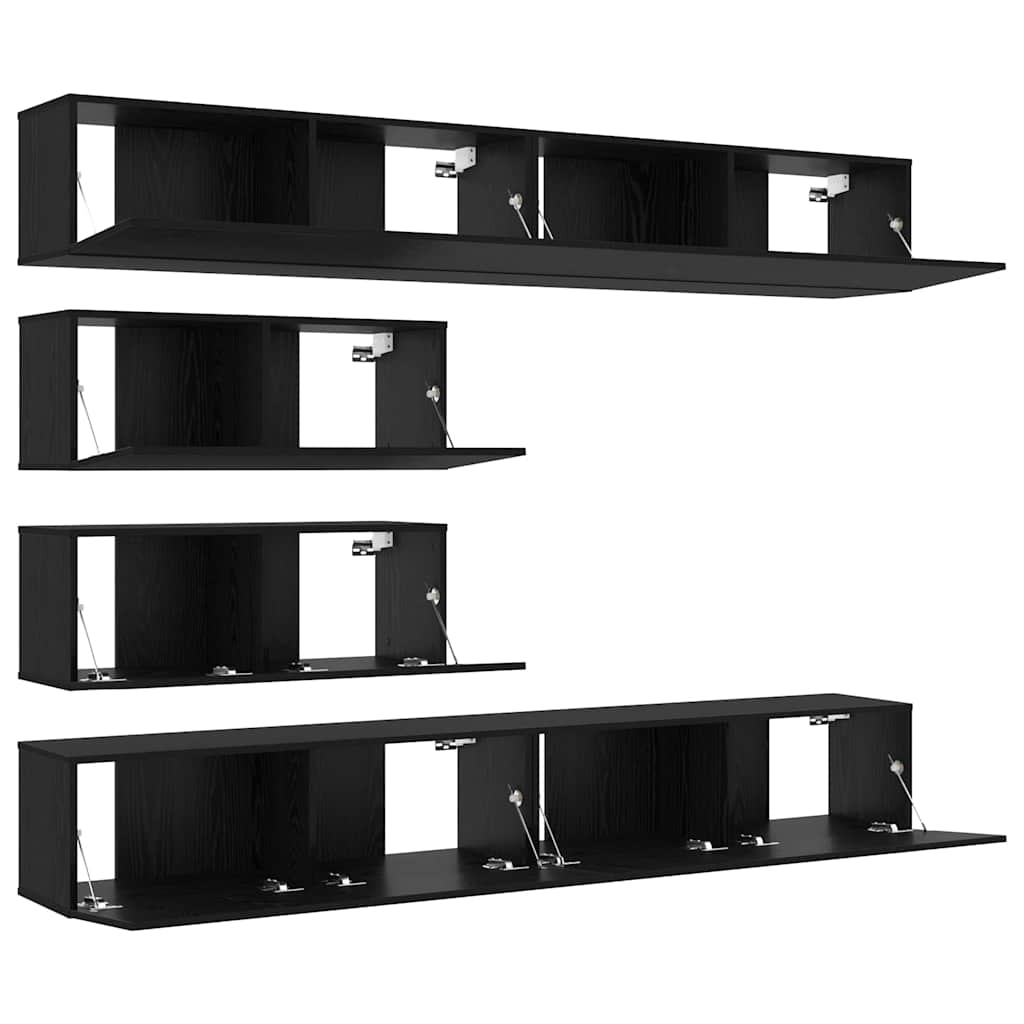 TV-Schrankset 6 pcs Schwarz Eichen-Optik Holzwerkstoff