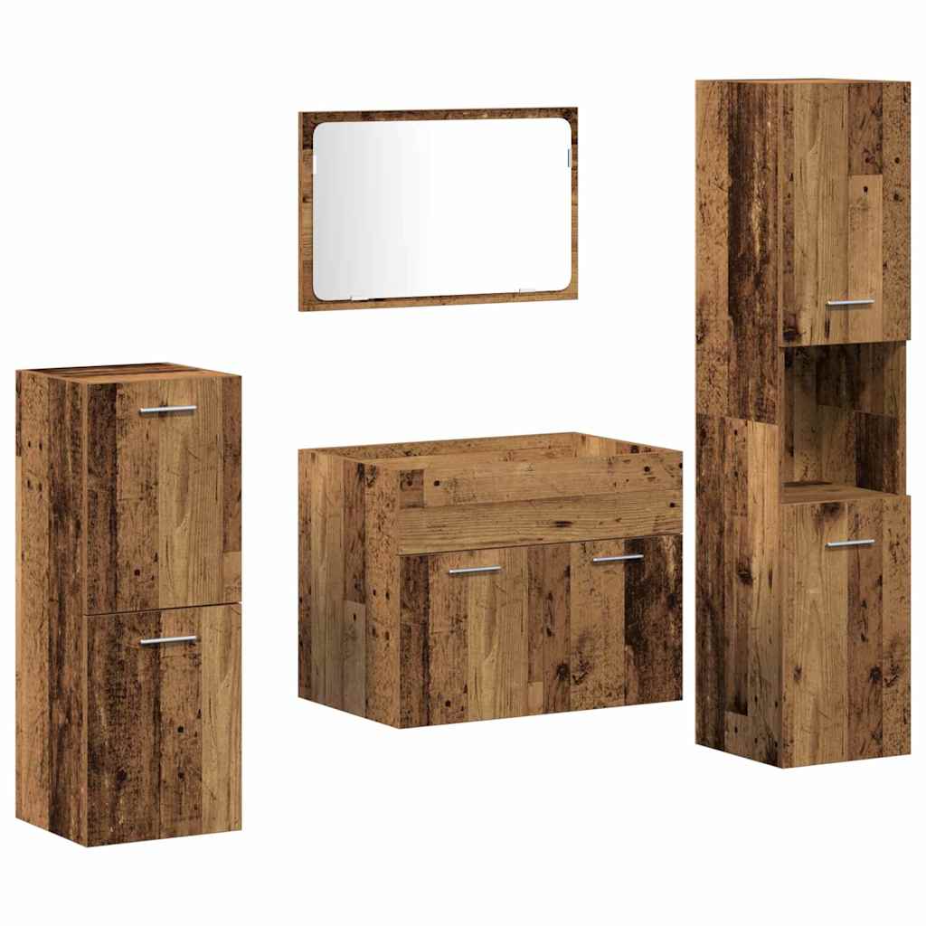 Badezimmermöbel-Set Wandmontiert 4 pcs Altholz Holzwerkstoff