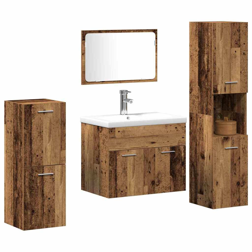 Badezimmermöbel-Set Wandmontiert 4 pcs Altholz Holzwerkstoff