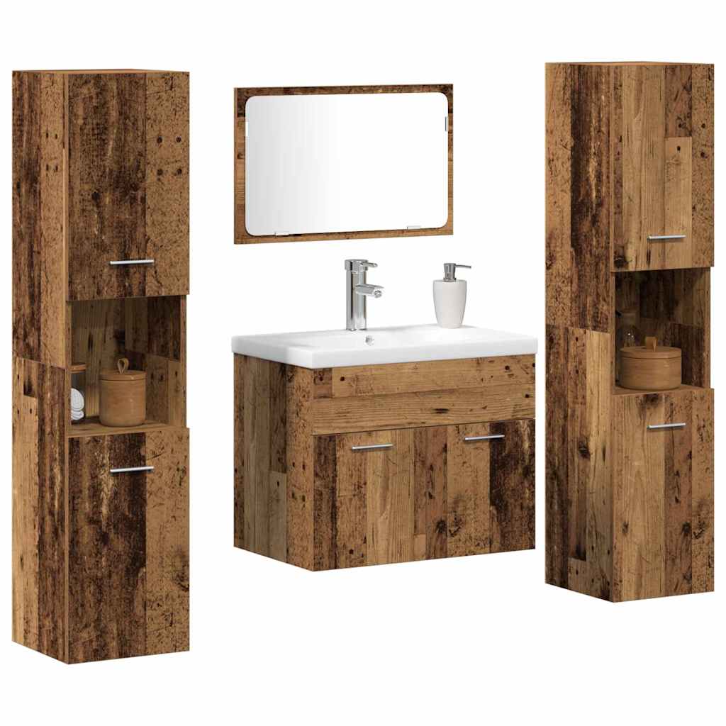 Badezimmermöbel-Set Wandmontiert 4 pcs Altholz Holzwerkstoff
