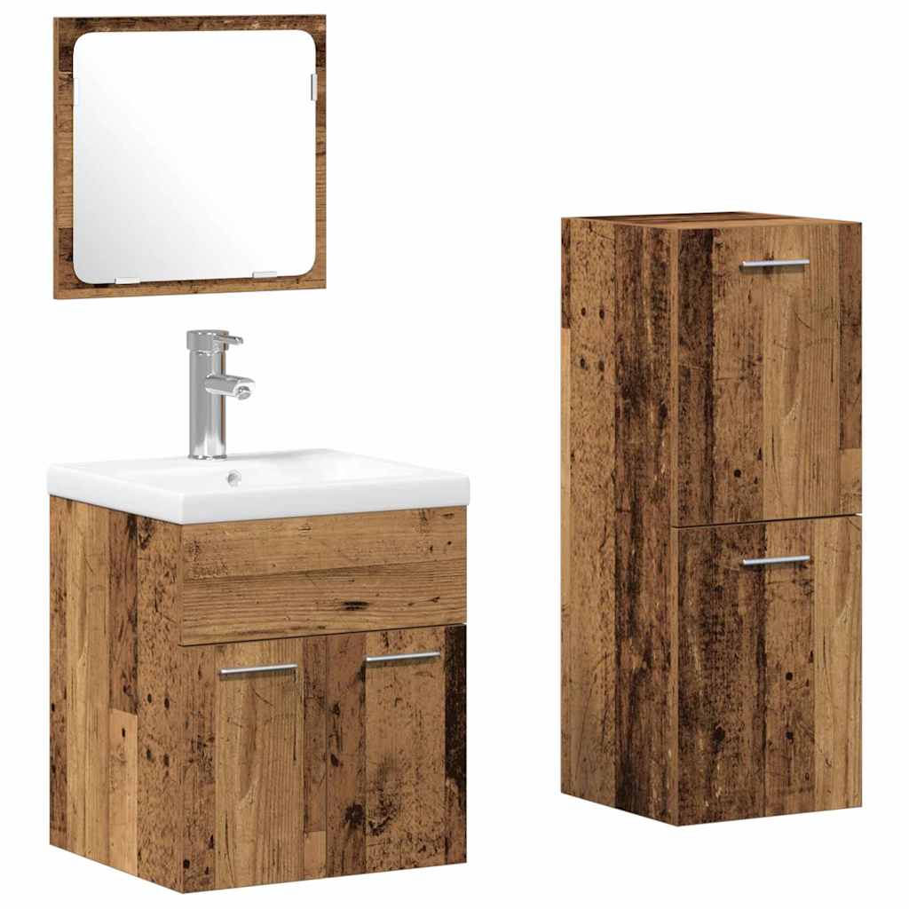 Badezimmermöbel-Set Wandmontiert 4 pcs Altholz Holzwerkstoff