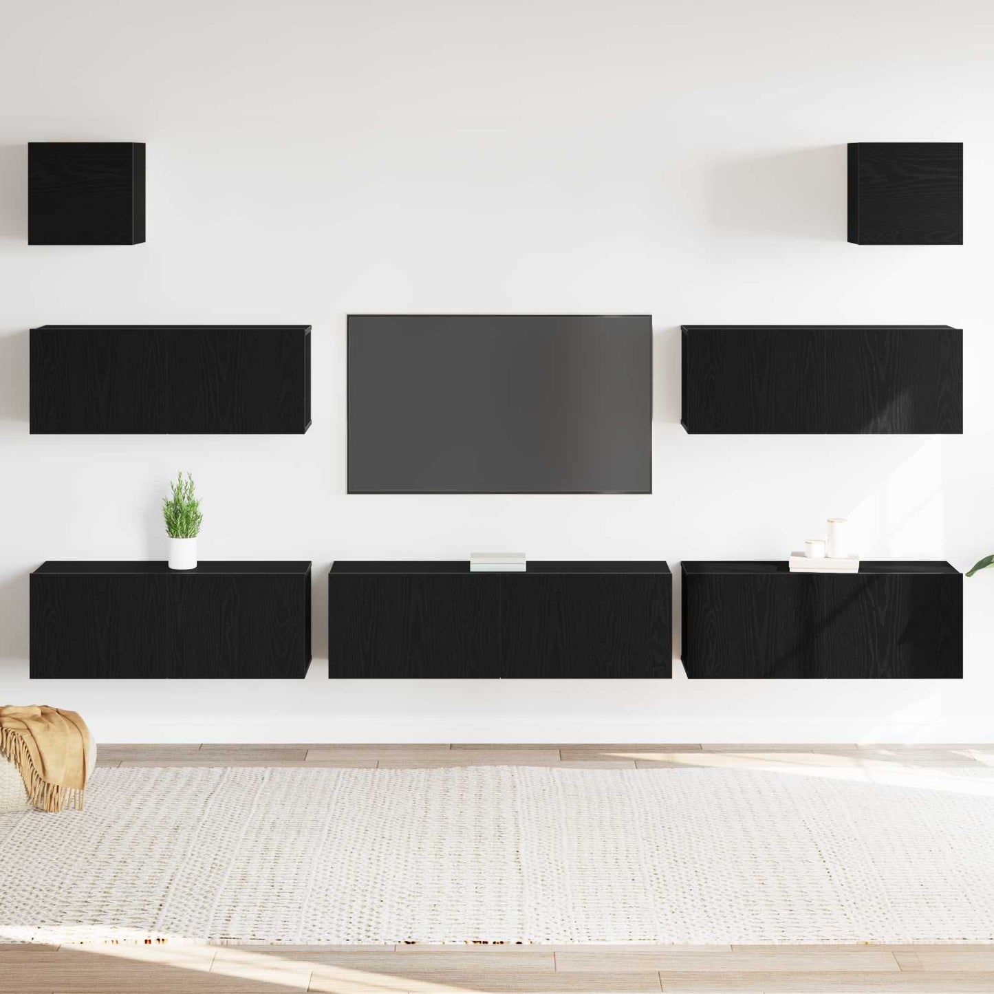 TV-Schrankset 7 pcs Schwarz Eichen-Optik 100 x 30 x 30 cm