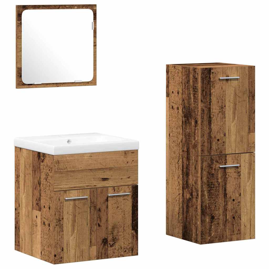 Badezimmermöbel-Set Wandmontiert 4 pcs Altholz Holzwerkstoff