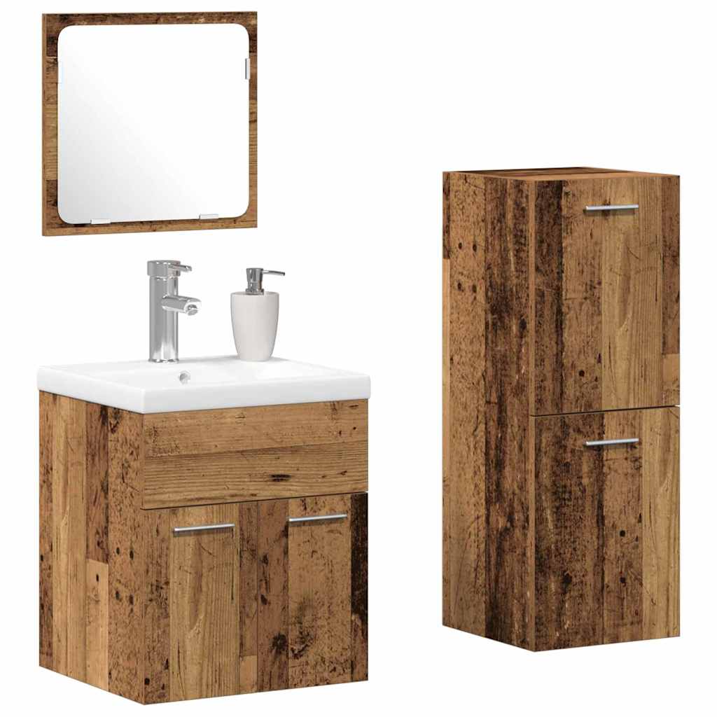 Badezimmermöbel-Set Wandmontiert 4 pcs Altholz Holzwerkstoff