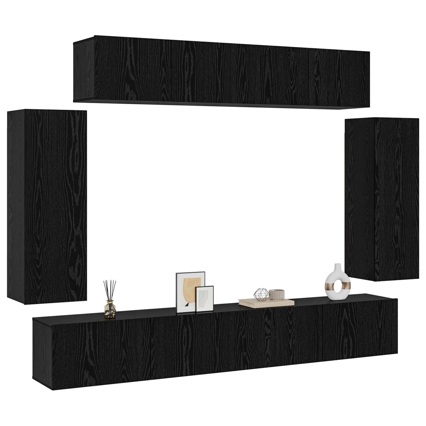 TV-Schrankset 6 pcs Schwarz Eichen-Optik 100 x 30 x 30 cm