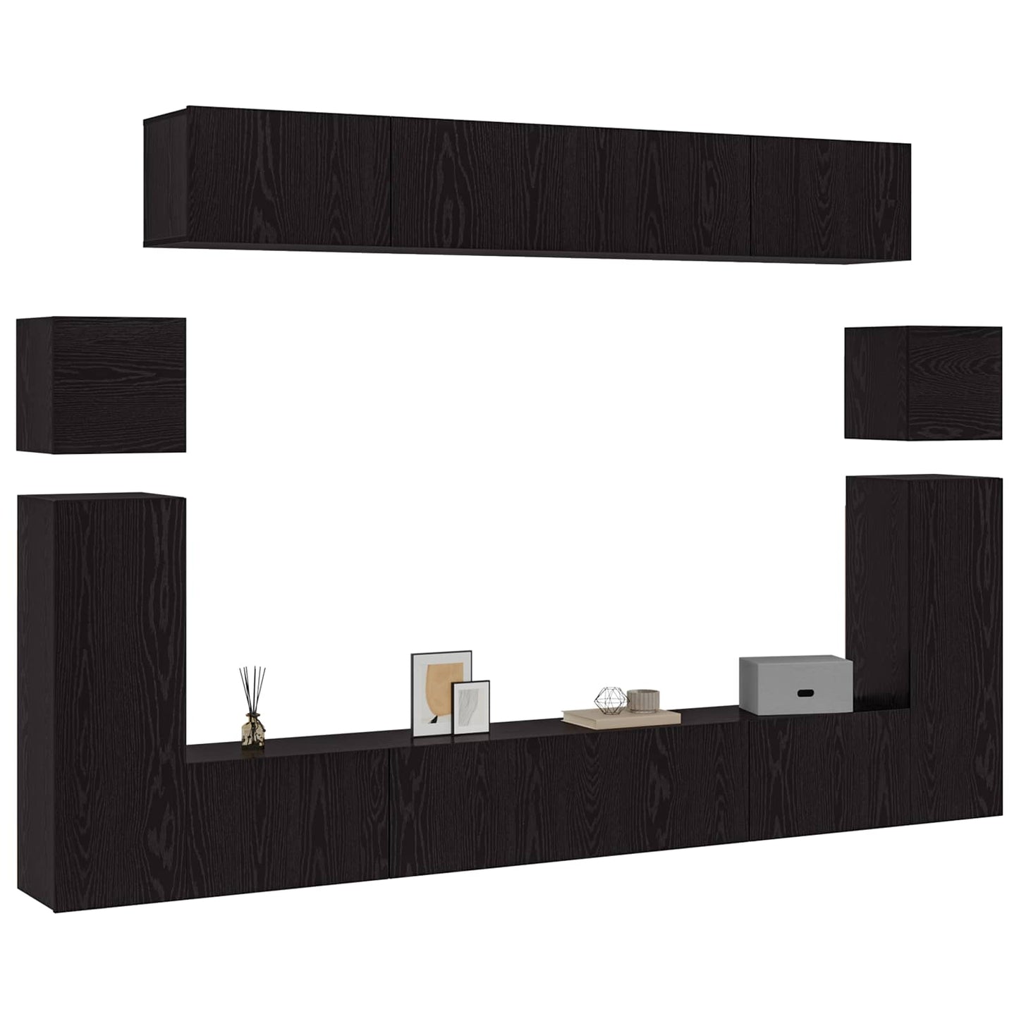 TV-Schrankset 8 pcs Schwarz Eichen-Optik Holzwerkstoff