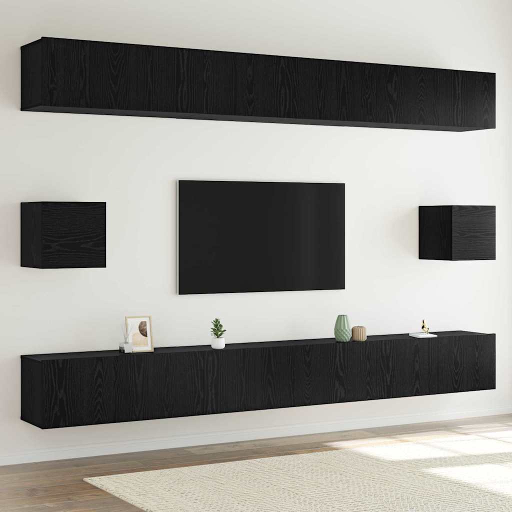 TV-Schrankset 8 pcs Schwarz Eichen-Optik Holzwerkstoff