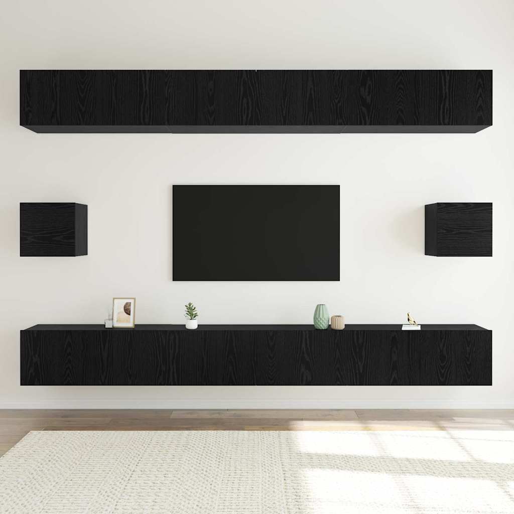 TV-Schrankset 8 pcs Schwarz Eichen-Optik Holzwerkstoff