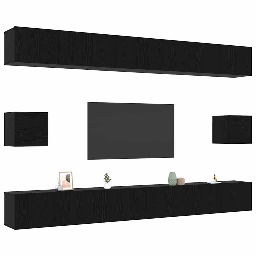 TV-Schrankset 8 pcs Schwarz Eichen-Optik Holzwerkstoff