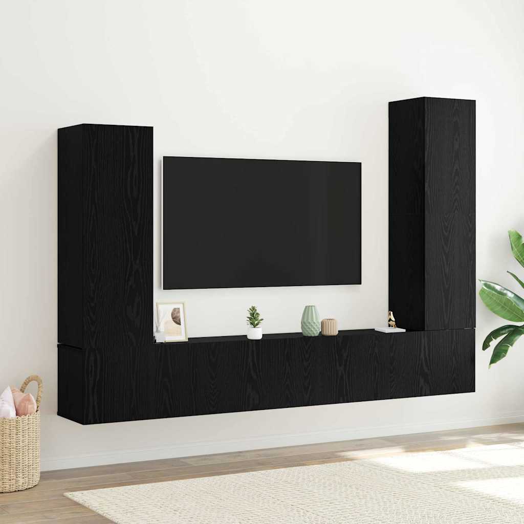 TV-Schrankset 4 pcs Schwarz Eichen-Optik Holzwerkstoff