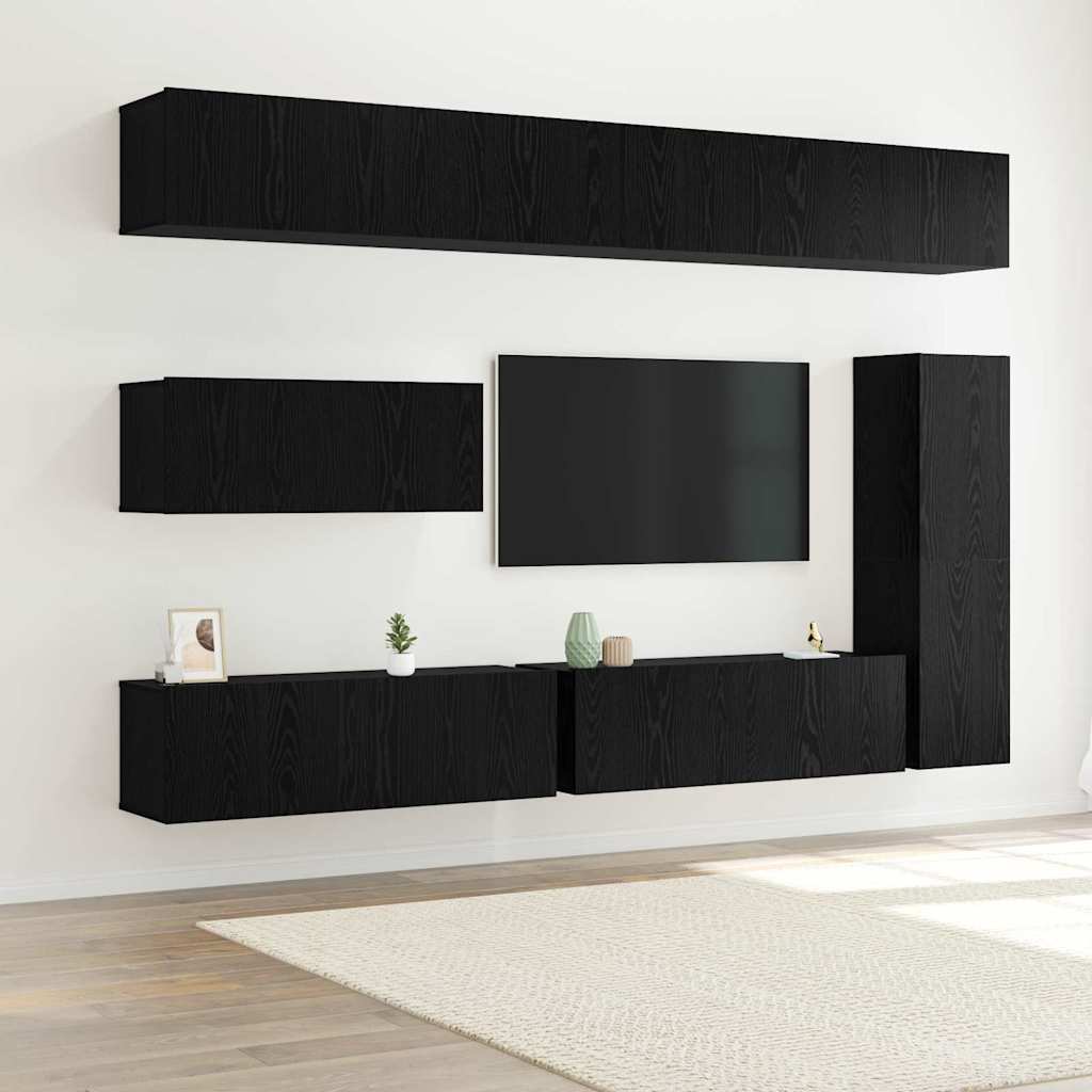 TV-Schrankset 7 pcs Schwarz Eichen-Optik Holzwerkstoff