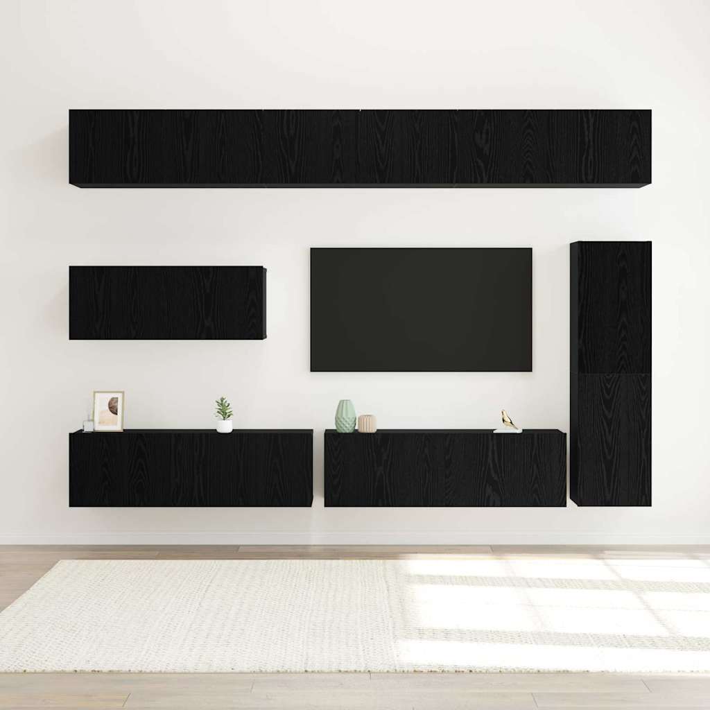 TV-Schrankset 7 pcs Schwarz Eichen-Optik Holzwerkstoff