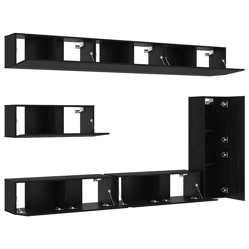 TV-Schrankset 7 pcs Schwarz Eichen-Optik Holzwerkstoff