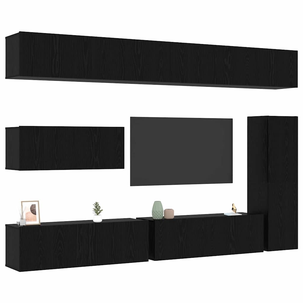 TV-Schrankset 7 pcs Schwarz Eichen-Optik Holzwerkstoff