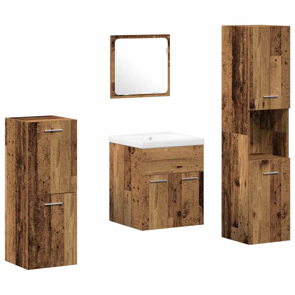 Badezimmermöbel-Set mit Regal 5 pcs Altholz Holzwerkstoff