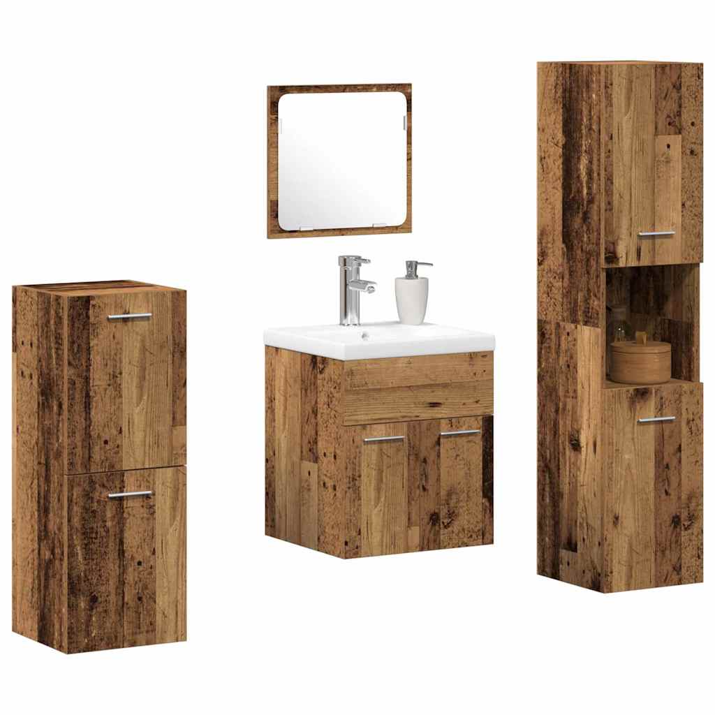 Badezimmermöbel-Set Wandmontiert 4 pcs Altholz Holzwerkstoff