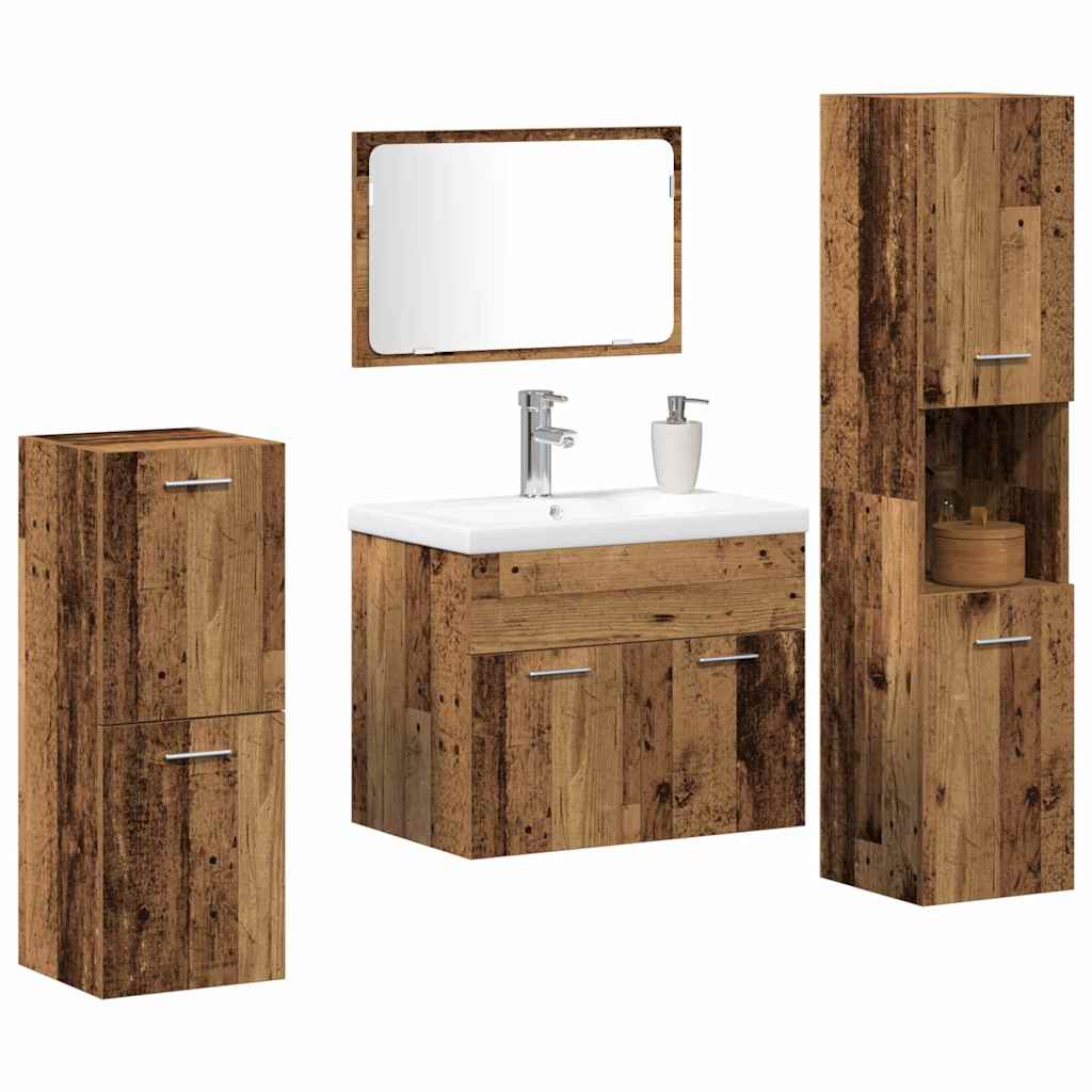 Badezimmermöbel-Set mit Regal mit Tür 5 pcs Braun Holzwerkstoff