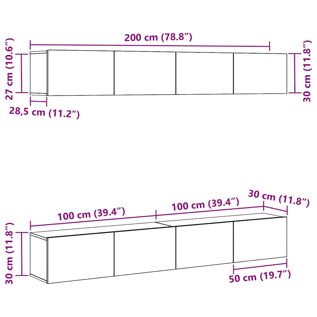 TV-Schrankset 4 pcs Schwarz Eichen-Optik 100 x 30 x 30 cm