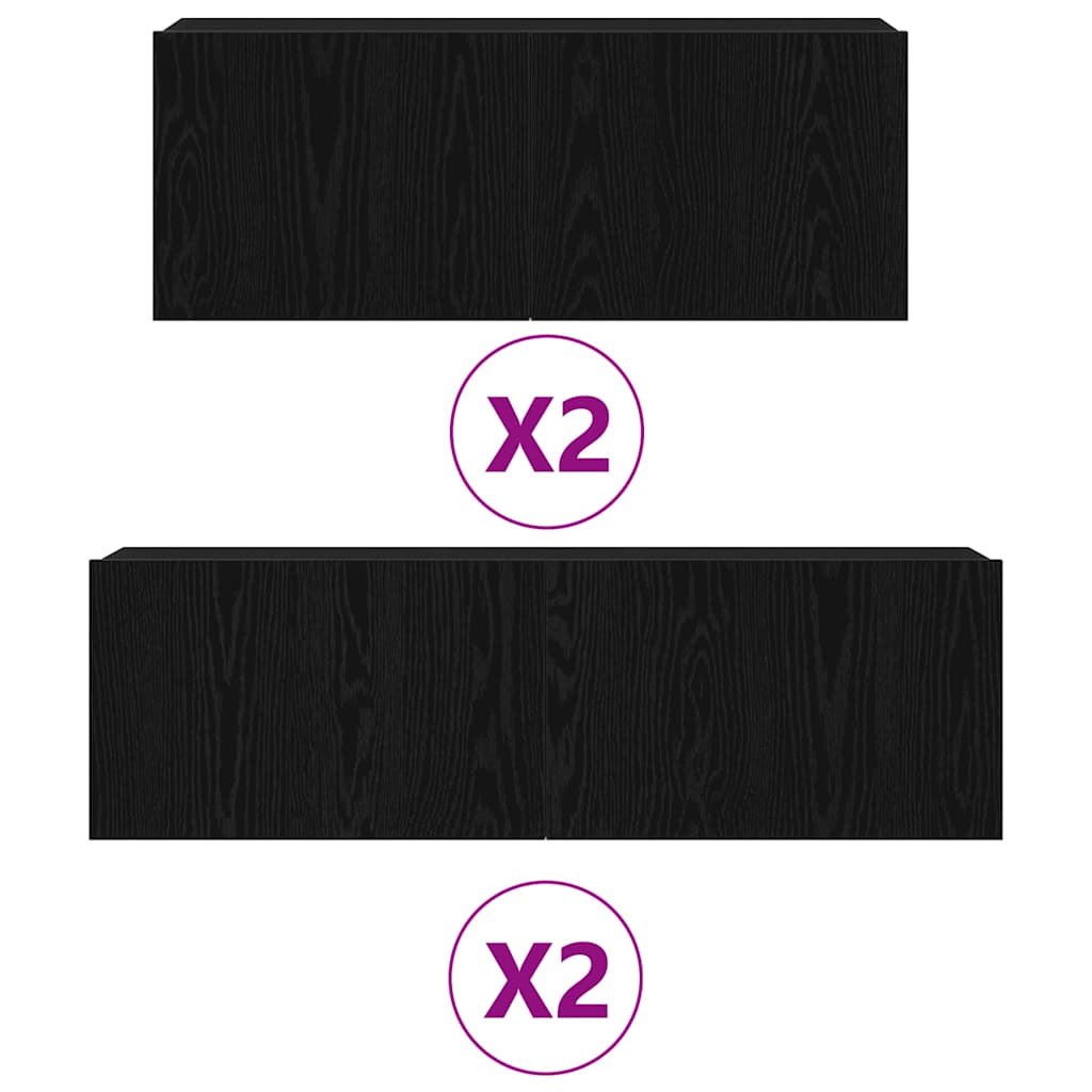 TV-Schrankset Wandmontiert 4 pcs Schwarze Eiche Holzwerkstoff